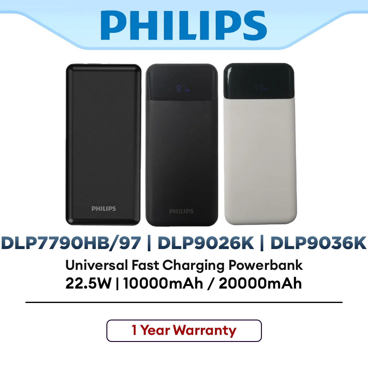 Philips Universal Fast Charging Powerbank 22.5W (DLP7790HB/97 | DLP9026K-10K mAh) (DLP9036K-20K mAh)