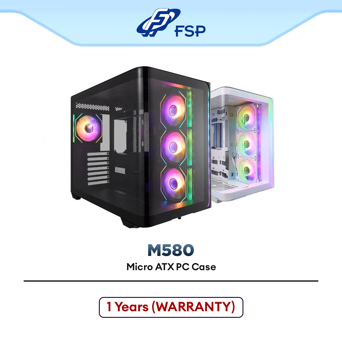 FSP M580 mATX Desktop PC Casing with VITA 850GM 80Plus Gold PSU | 6x120mm ARGB Fans | CurvedPanel (Black/ White)