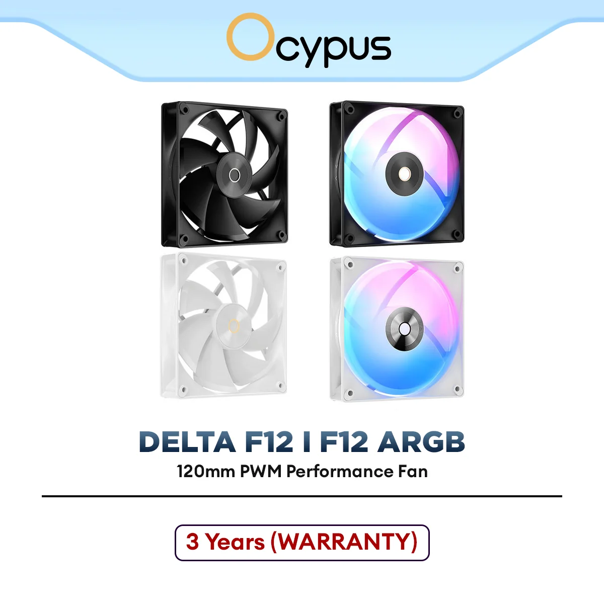 Ocypus Delta F12 / F12 ARGB 120mm PWM Performance Casing Fan (Black/White)