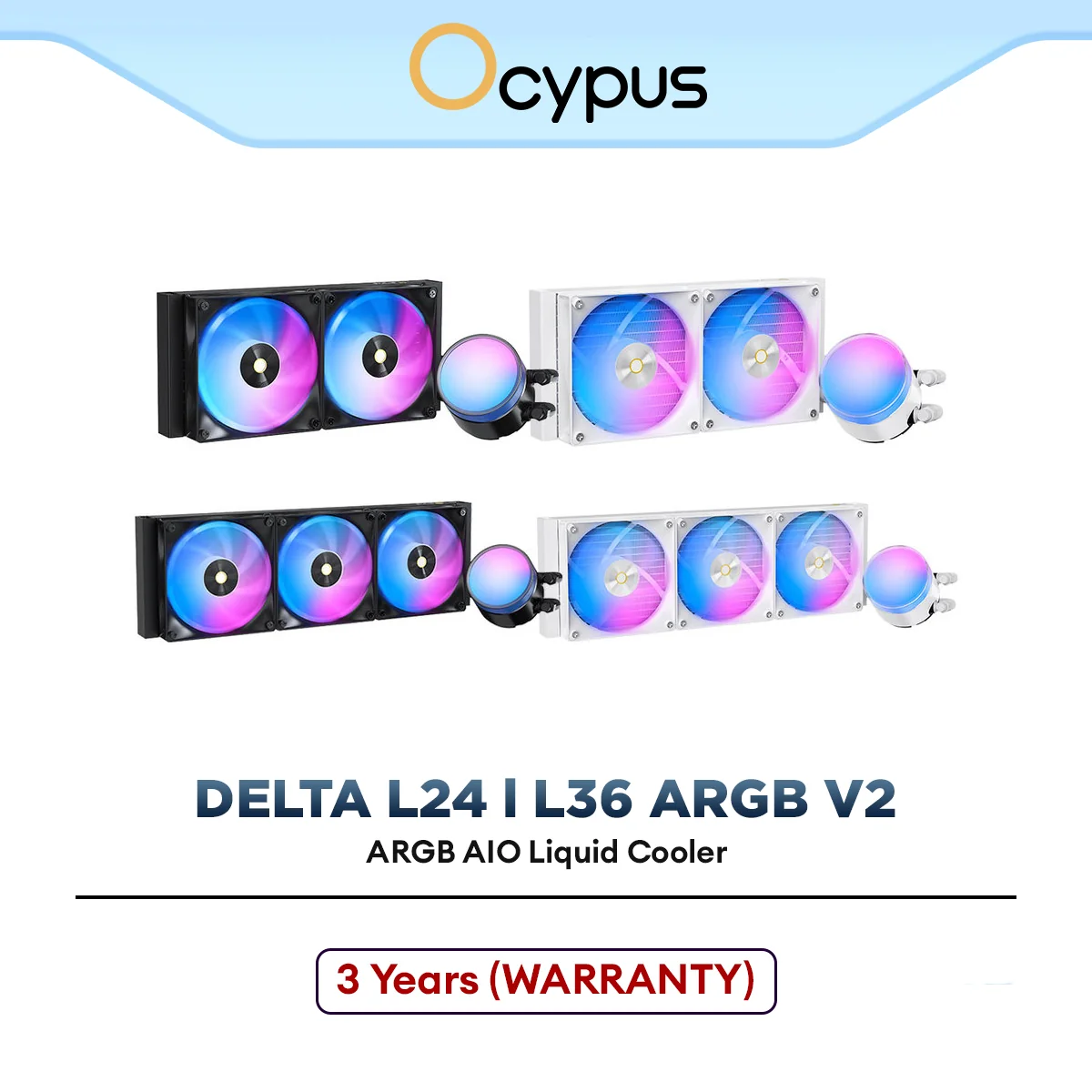 Ocypus Delta L24 / L36 ARGB V2 ARGB AIO Liquid Cooler (Black/White)