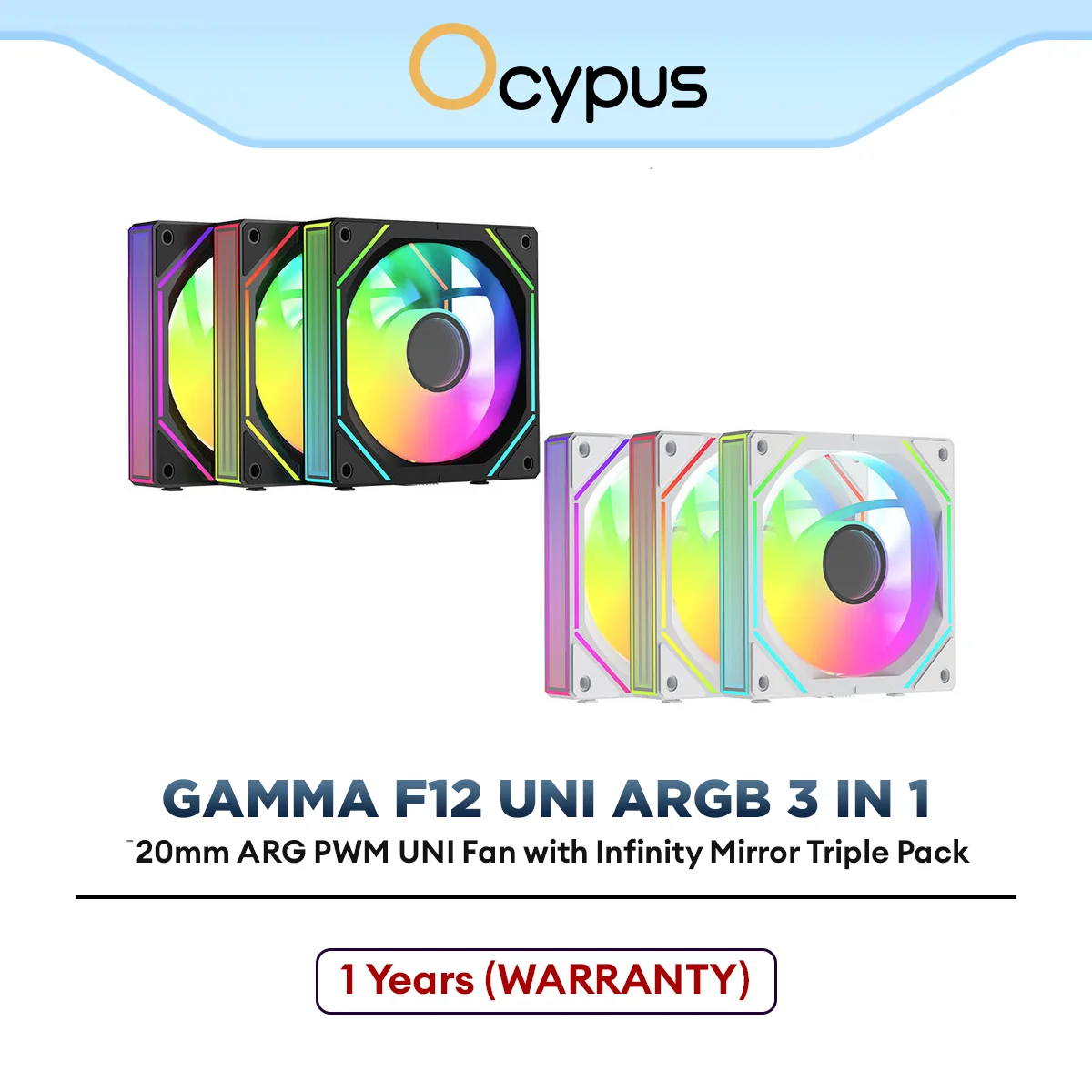 Ocypus Gamma F12 UNI ARGB Fan Case 3 In 1 Pack | 120mm ARG PWM UNI Fan with Infinity Mirror