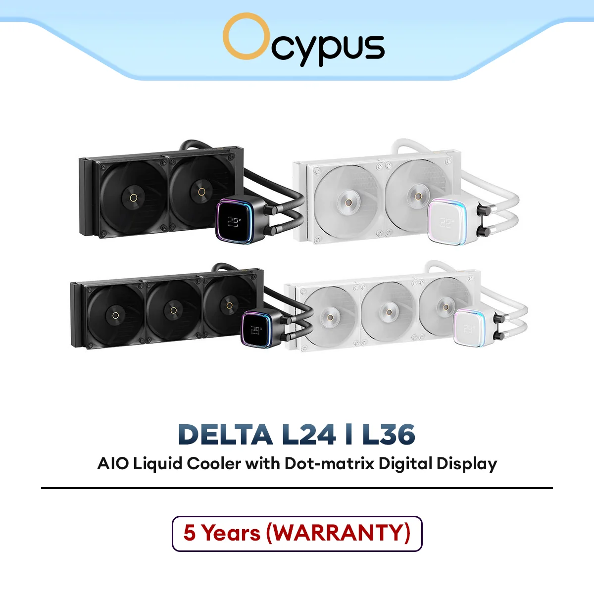 Ocypus lota L24 / L36 AIO Liquid Cooler with Dot-matrix Digital Display (Black/White)