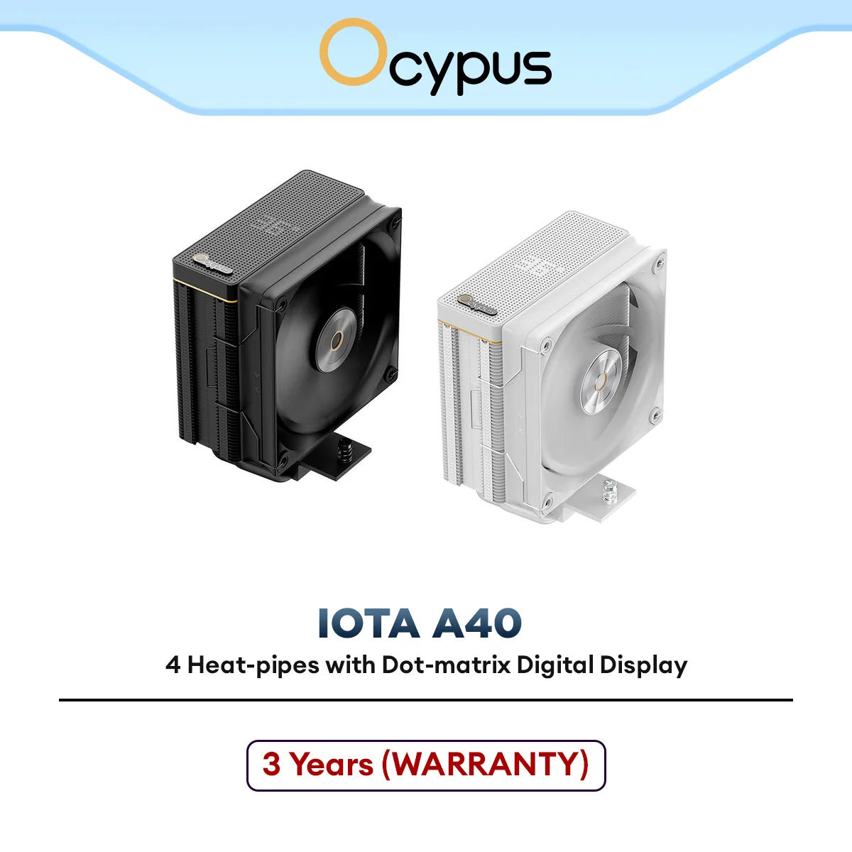 Ocypus Iota A40 4 Heat Pipes Single Tower CPU Air Cooler with Digital Display (Black/White)