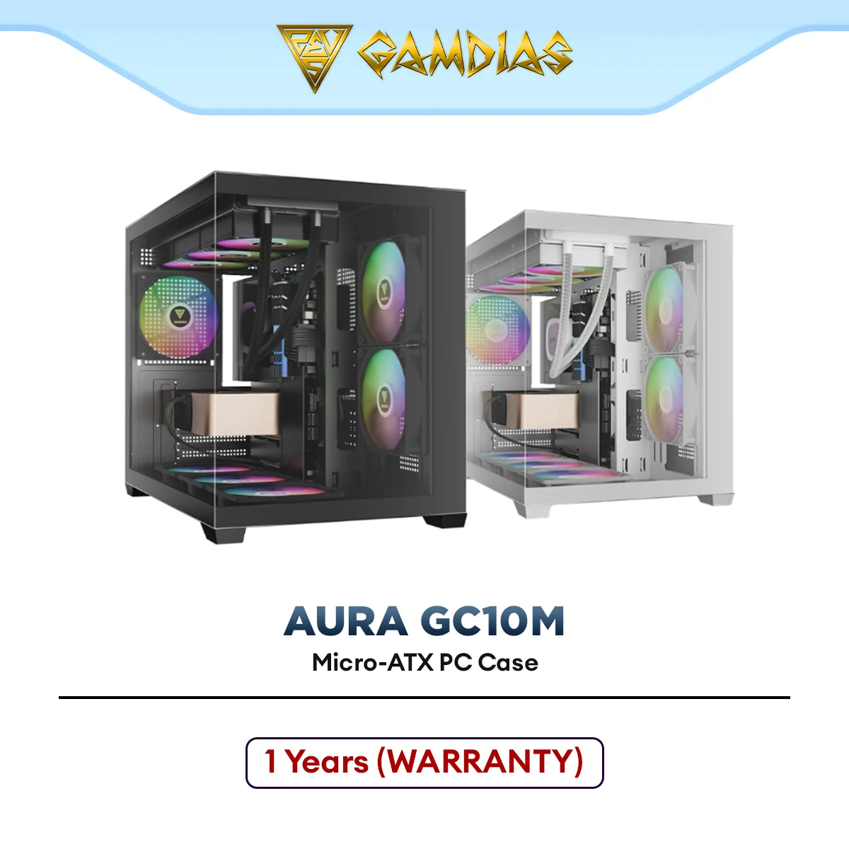GAMDIAS AURA GC10M WH ARGB Micro ATX (mATX) Gaming PC Case