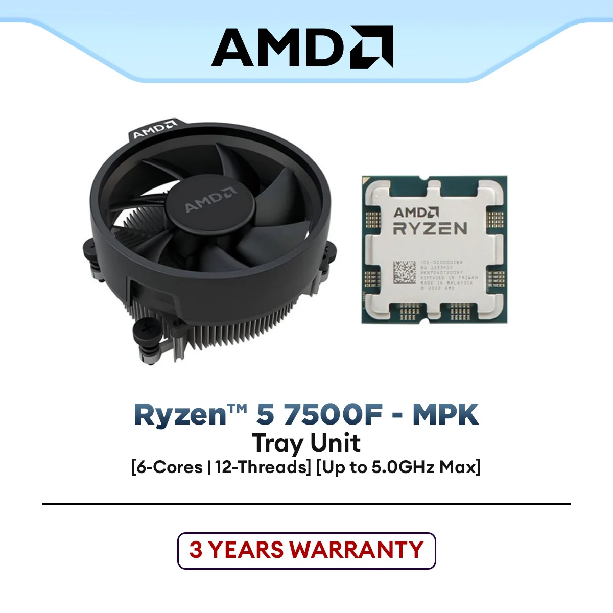AMD Ryzen 5 7500F MPK Tray Unit AM5 Processor (6-Cores/12-Threads) | AMD Ryzen 5 7000 Series