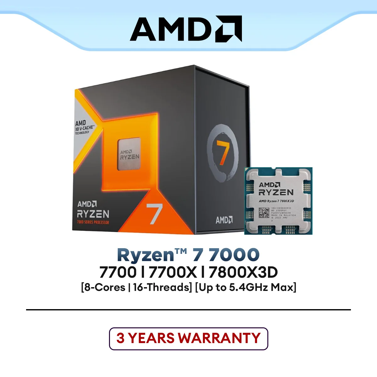AMD Ryzen 7 7800X3D / 7700 / 7700X AM5 Gaming Processor (8-Cores/16-Threads) | AMD Ryzen™ 7 7000 SERIES