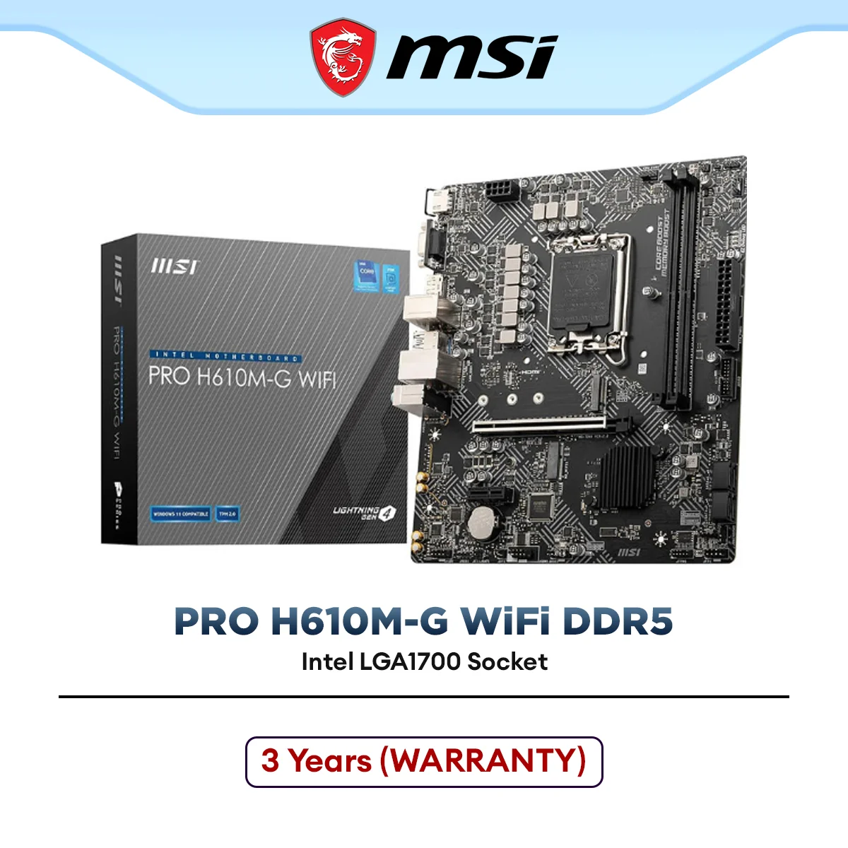 MSI PRO H610M-G WIFI DDR5 Micro ATX (mATX) Intel Motherboard | Intel LGA1700 Socket