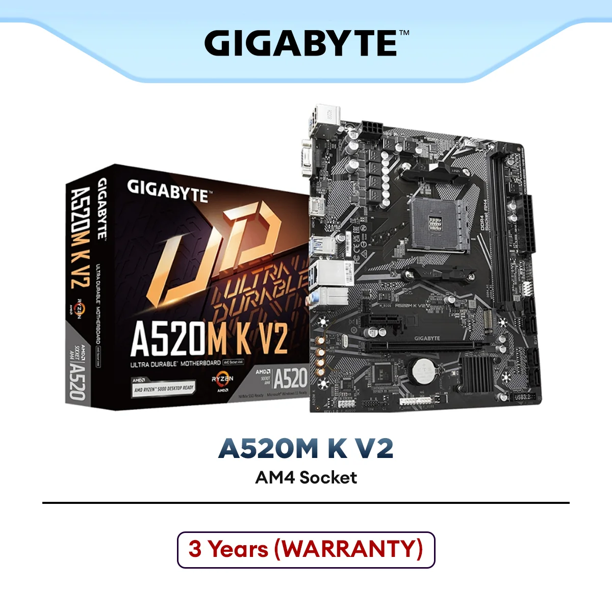 GIGABYTE A520M K V2 Rev1.1 Micro ATX (mATX) AMD Motherboard | AMD AM4 Socket