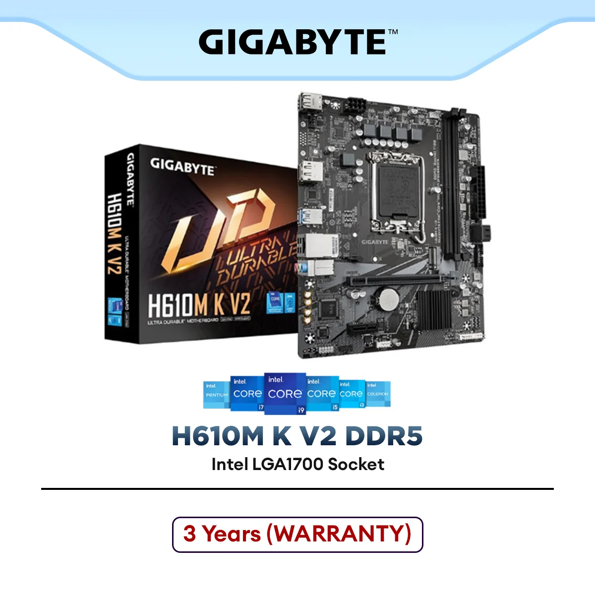 Gigabyte H610M K V2 DDR5 Micro ATX (mATX) Intel LGA1700 Motherboard (9MH61MK52-00-G10) | Support 14th/13th/12th Gen