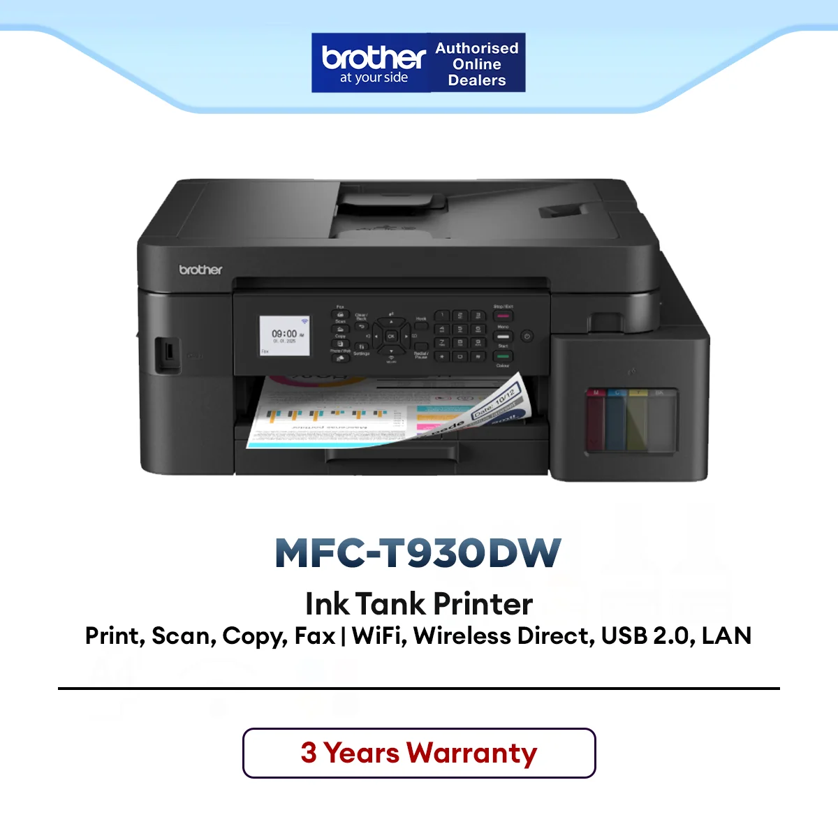 Brother MFC-T930DW Ink Tank Printer Print Scan Copy Fax Duplex ADF Wireless High Yield Office Use