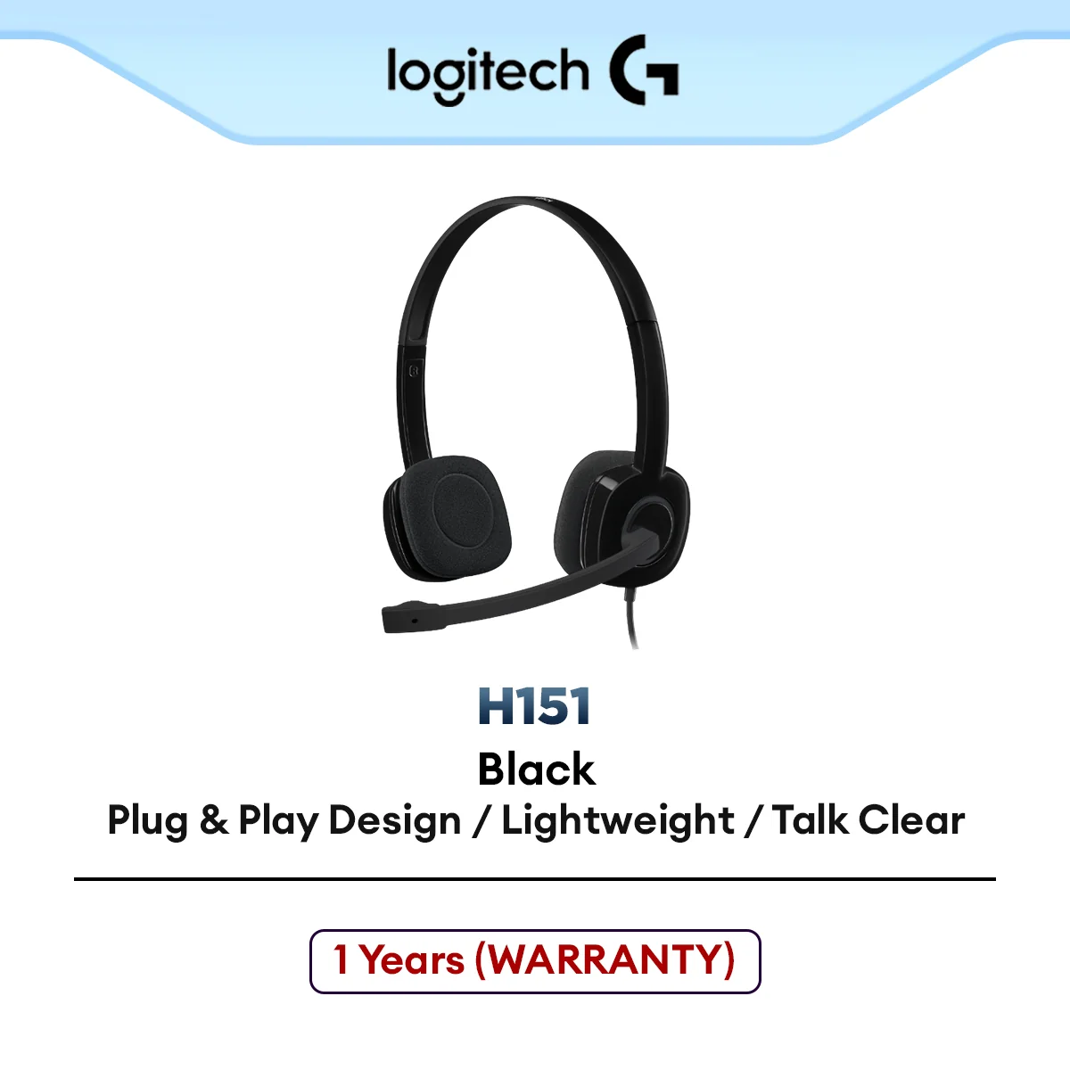 Logitech H151 Wired Headset, Stereo Headphones with Rotating Noise-Cancelling Microphone, 3.5 mm Audio Jack