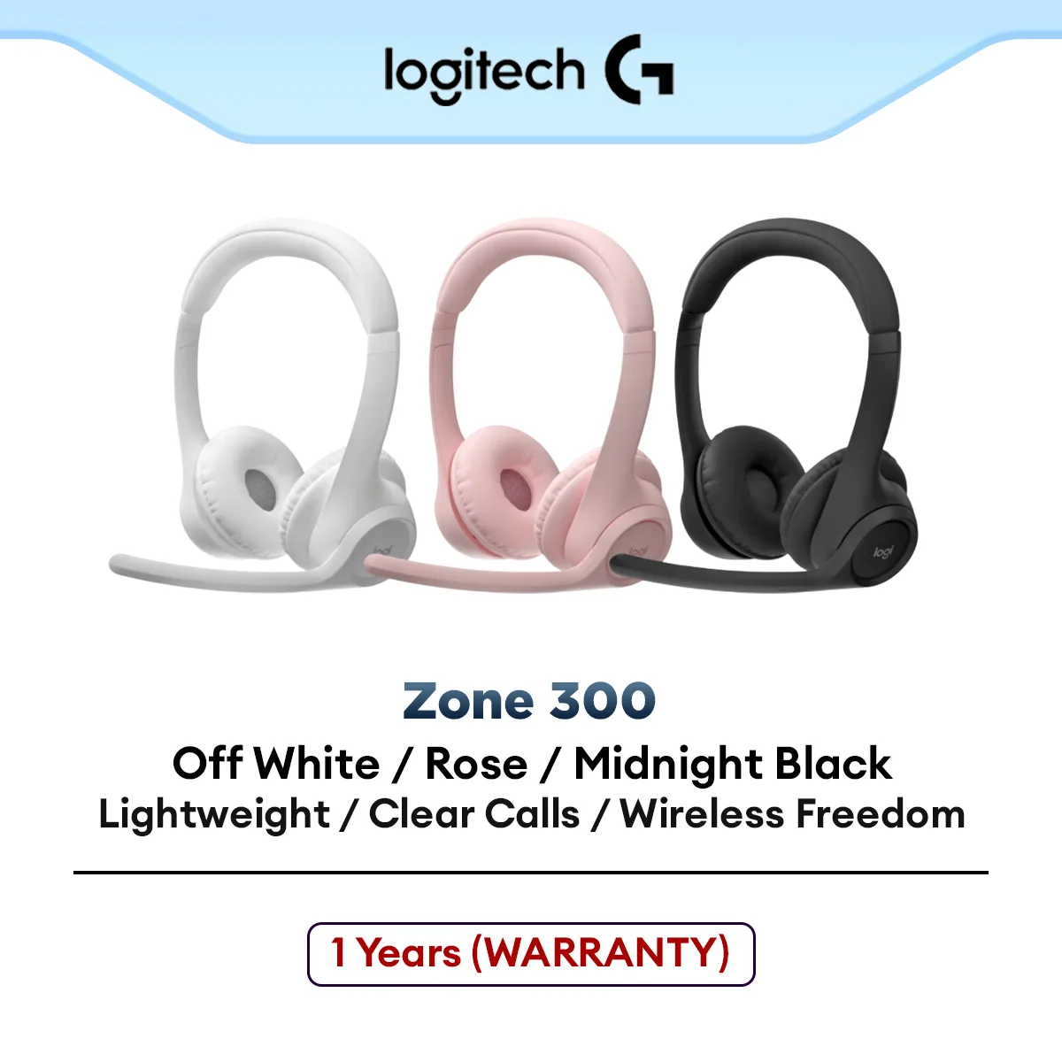 Logitech Zone 300 Wireless Bluetooth Headset With Noise-Canceling Microphone | Compatible with Windows, Mac, Chrome