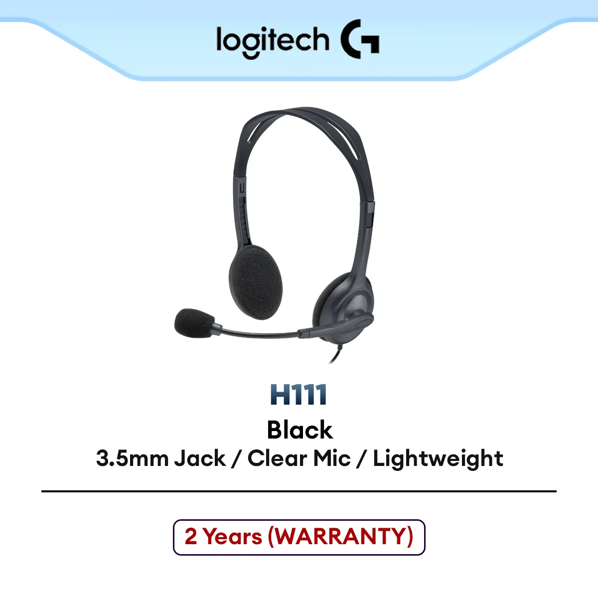 Logitech H111 Wired Headset On-Ear Stereo Headphones with Noise-Cancelling Microphone Audio Jack (3.5mm) - Black