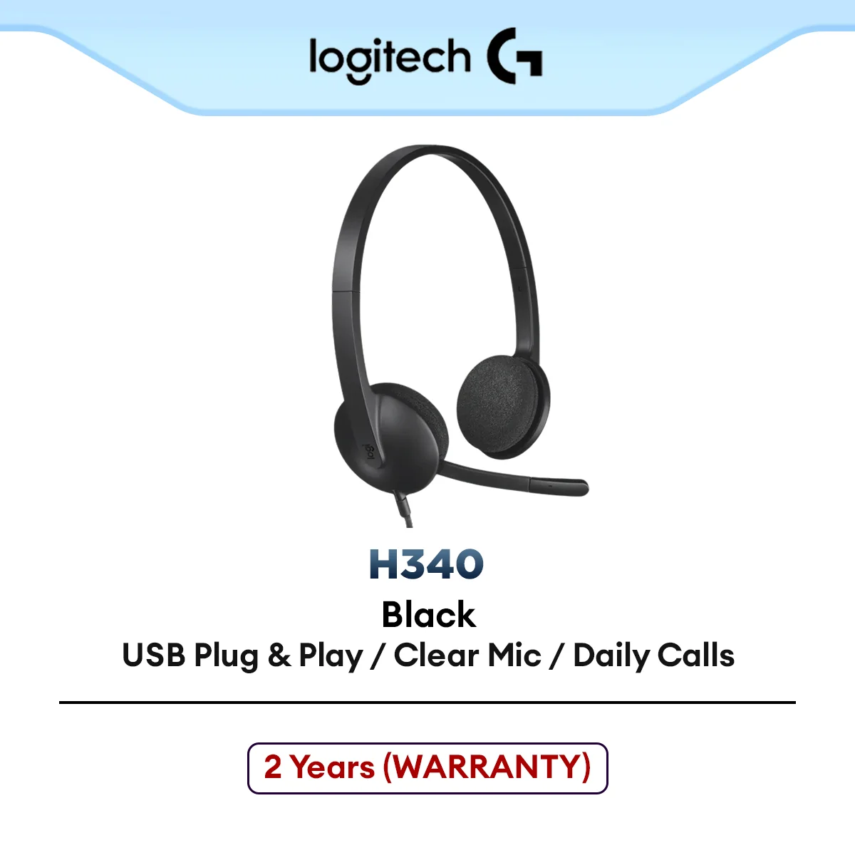 Logitech H340 USB Computer Headset with Noise Cancelling Microphone | Clear Digital Audio | Adjustable Headband