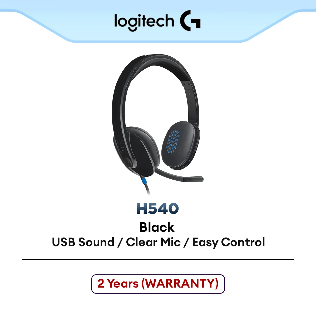 Logitech H540 Wired USB Headset with Noise-Cancelling Microphone | On-Ear Controls | High-Definition Sound