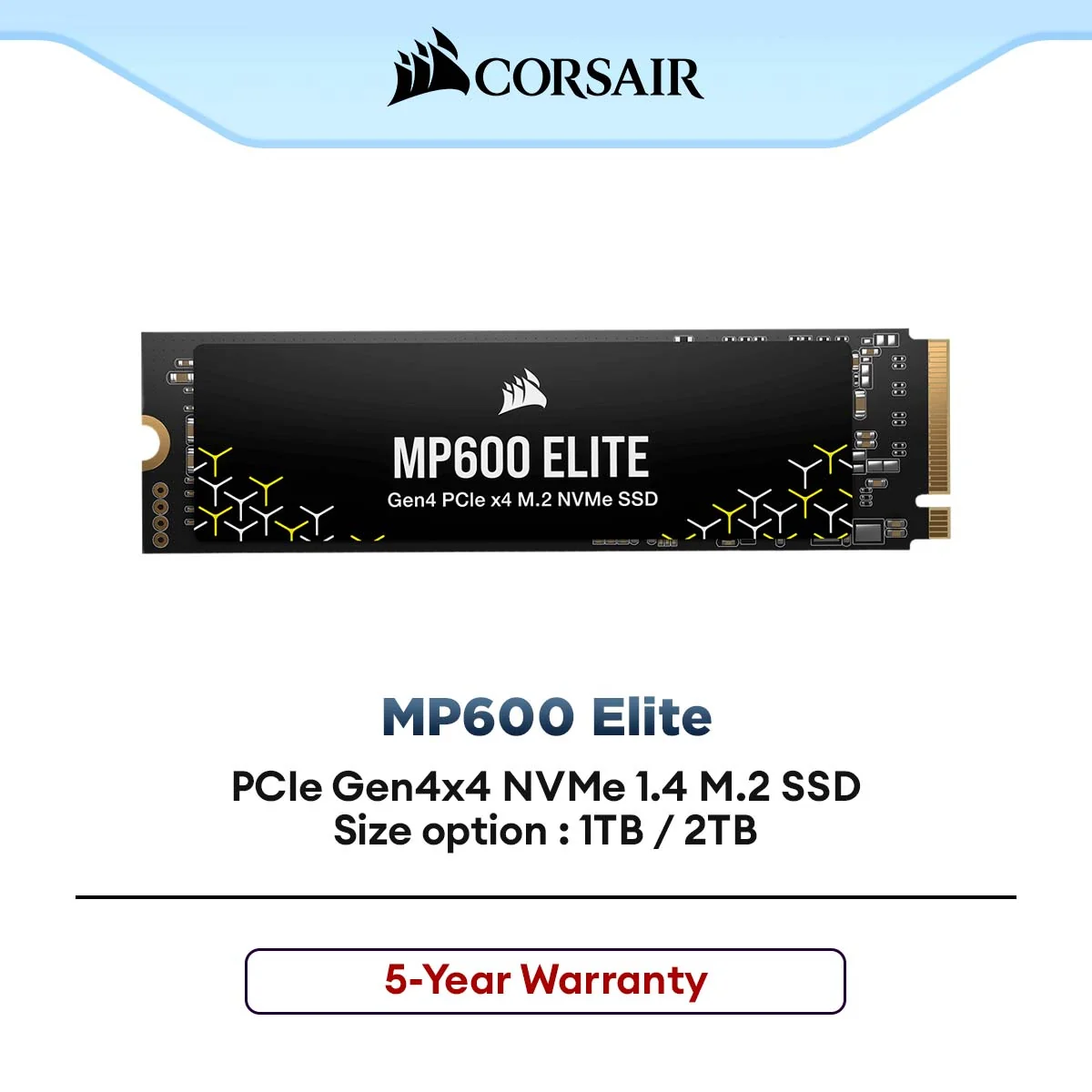 Corsair MP600 Elite M.2 2280 PCIe Gen4x4 NVMe 1.4 SSD for Desktop PC & Laptop (1TB / 2TB)