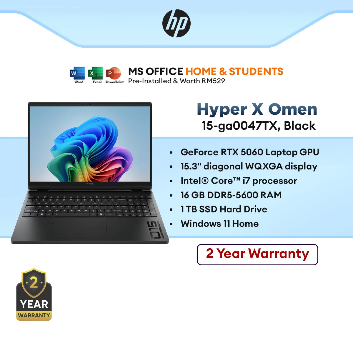 HP Hyper X Omen 15-ga0047TX Laptop GeForce RTX5060/i7-14650HX/16GB DDR5/1TB SSD/15.3" WQXGA 180Hz