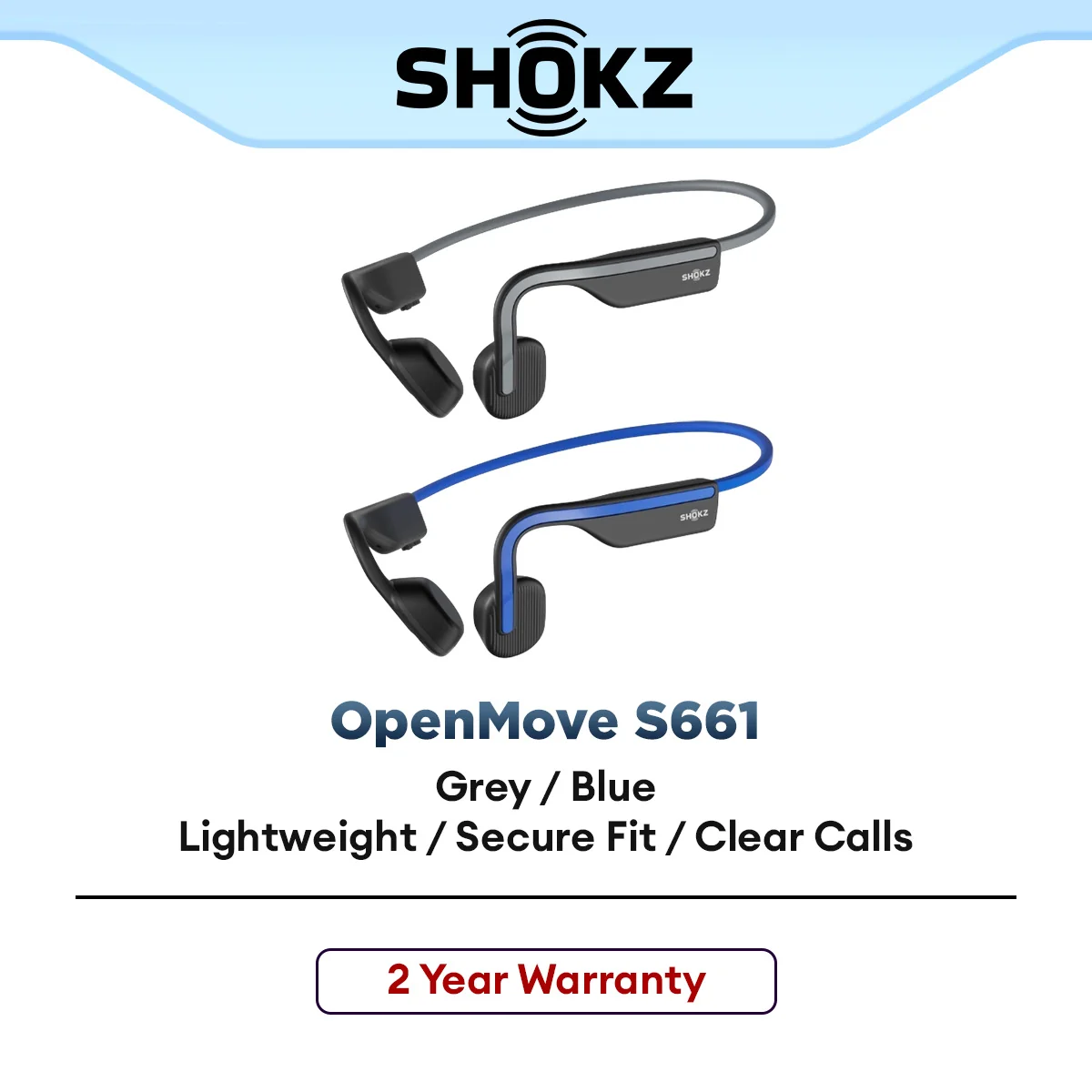 SHOKZ OpenMove (S661)| Open-Ear Bluetooth Sport Headphones - Bone Conduction Wireless Earphones - Sweatproof for Sport
