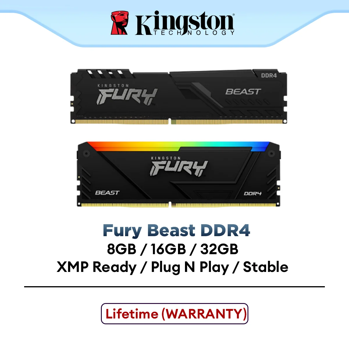 Kingston Desktop (PC) DDR4 3200Mhz Fury Beast / Fury Beast RGB RAM - (8GB / 16GB / 32GB)