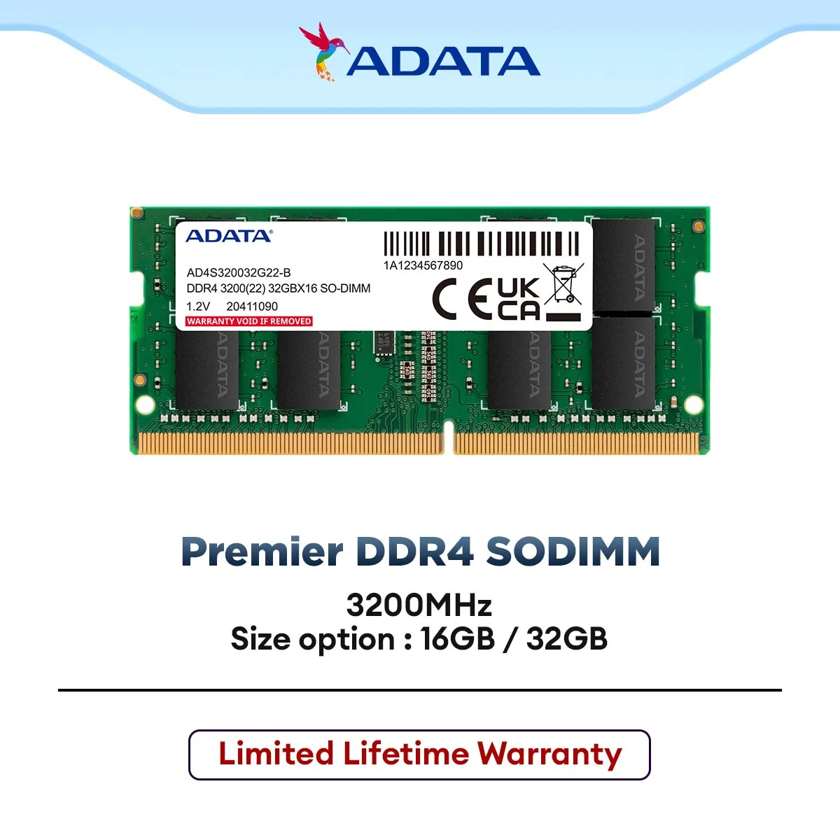 ADATA Laptop RAM 3200MHz Premier DDR4 SO-DIMM Memory Module for Laptop (16GB)