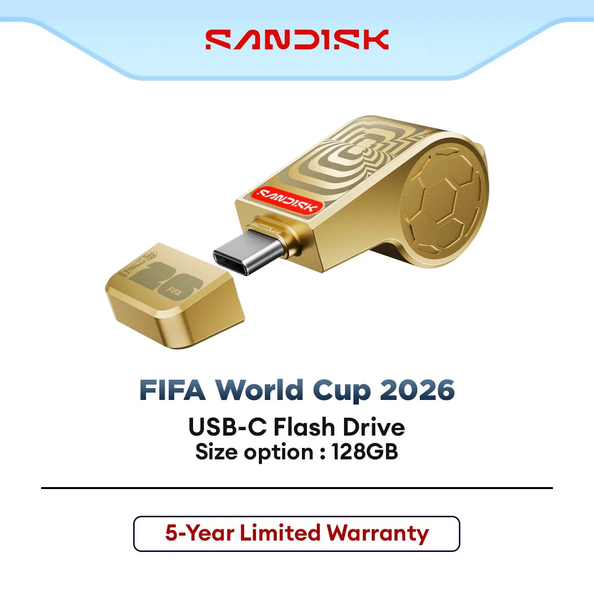 SanDisk USB-C Flash Drive 300MB/s FIFA World Cup 2026 Gold Edition for Mobile & Computers 128GB