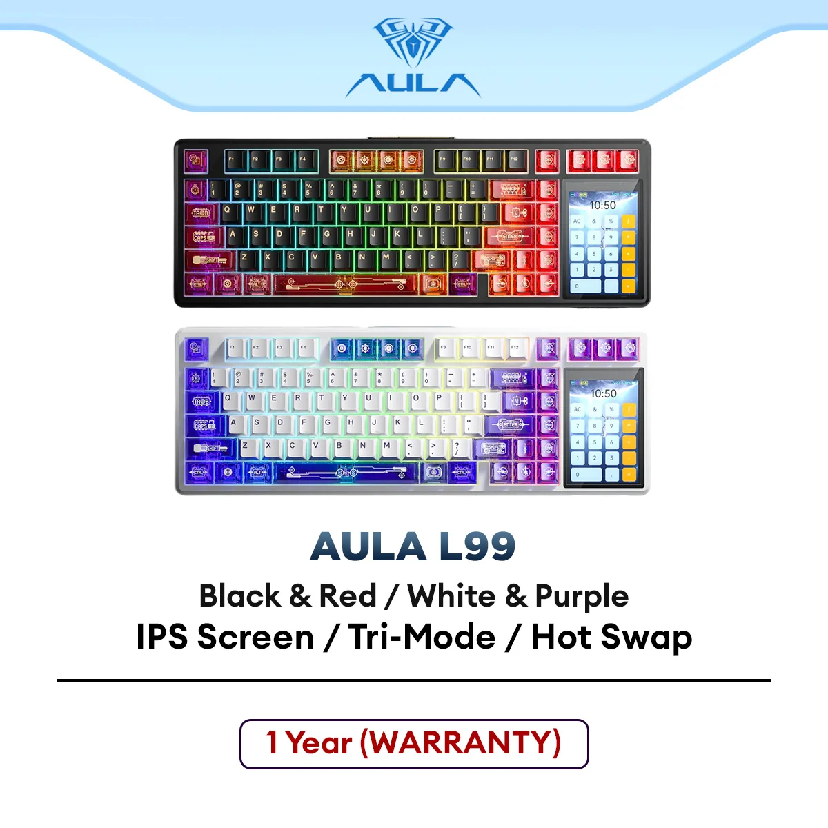 AULA L99 RGB Mechanical Hotswap Gaming Keybaord with Multi-Layer Shockproof/Tri-mode Multi-Device/RGB Display