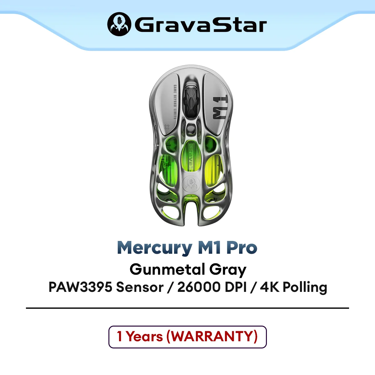 GravaStar M1 Pro Gaming Mouse with Tri-mode/Ergonomic Design/PAW3395 Sensor