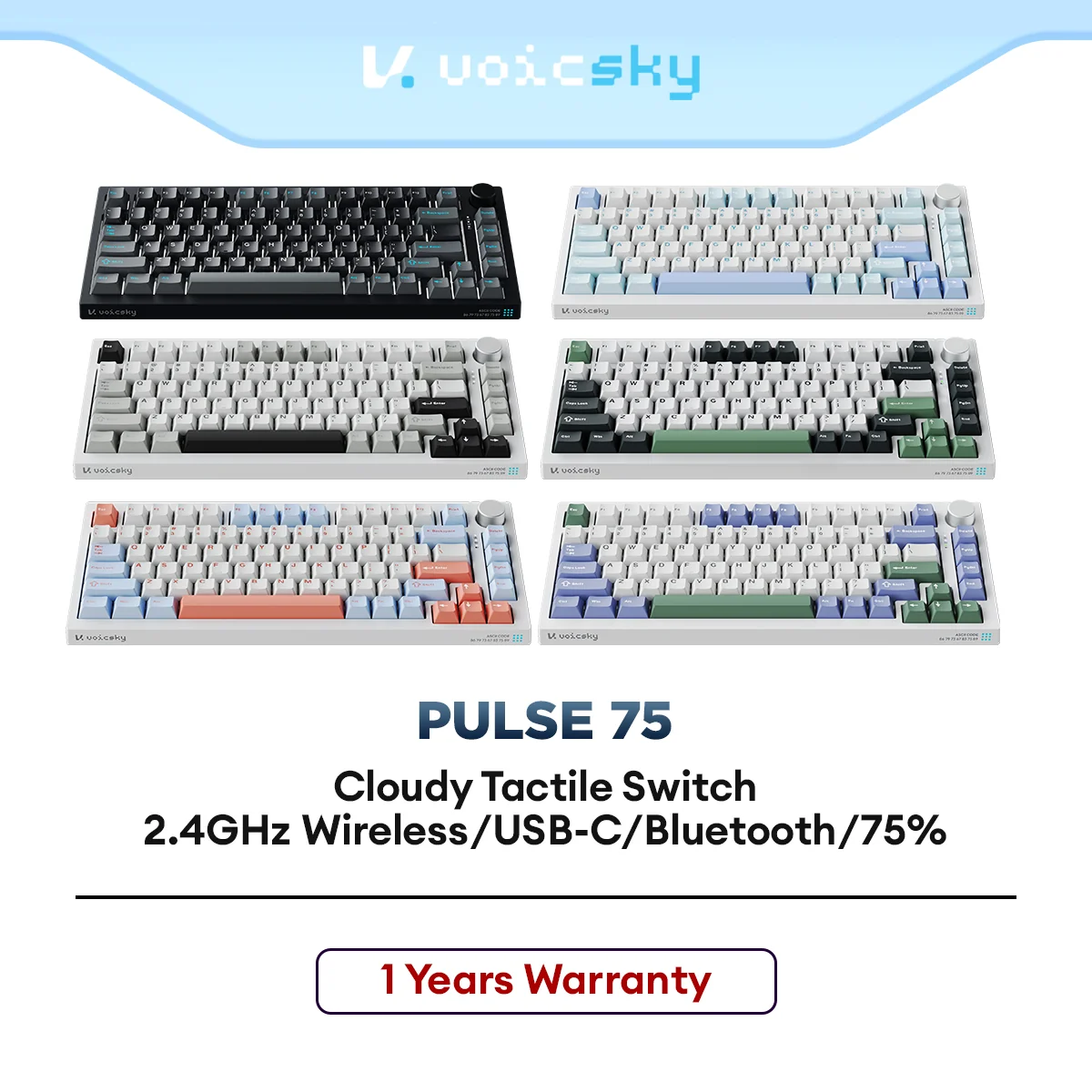 Voicsky PULSE 75 WL BT USB Gaming RGB Mechanical Hotswap Cloudy Tactile Switch