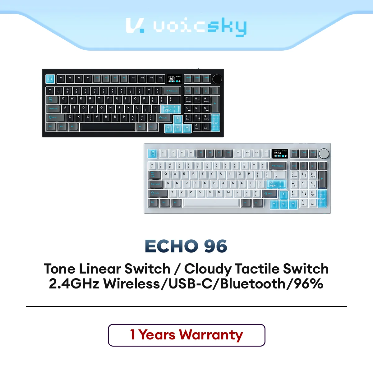 Voicsky ECHO 96 WL BT USB Gaming RGB Mechanical Hotswap Cloudy Tactile Switch Light/Tone Linear Switch Dark