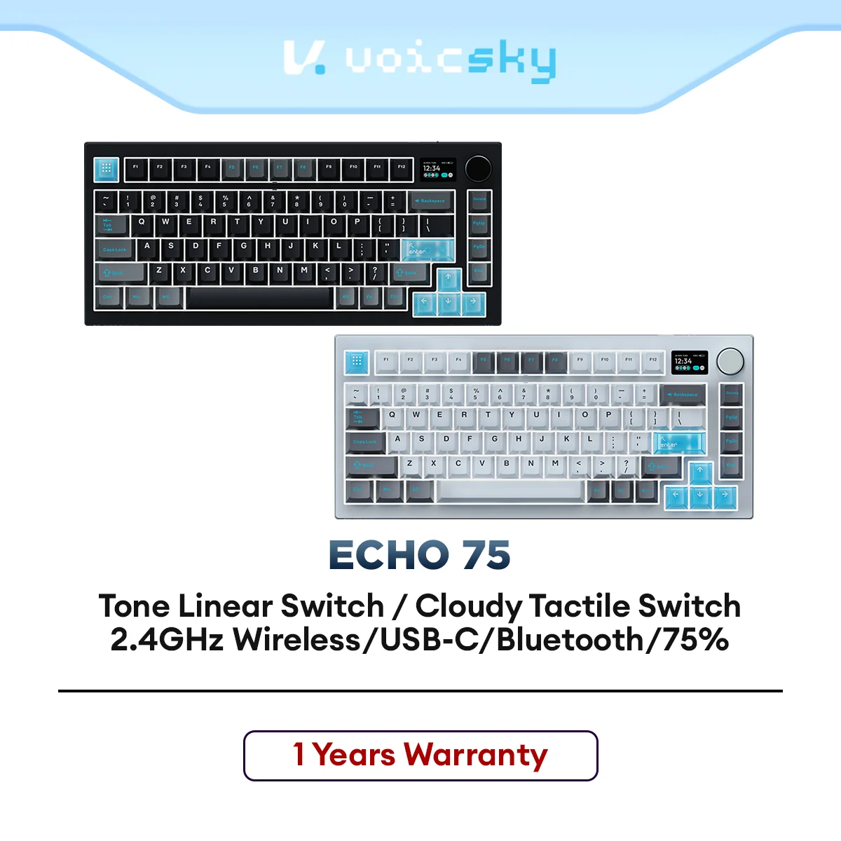 Voicsky ECHO 75 WL BT USB Gaming RGB Mechanical Hotswap Cloudy Tactile Switch Light/Tone Linear Switch Dark