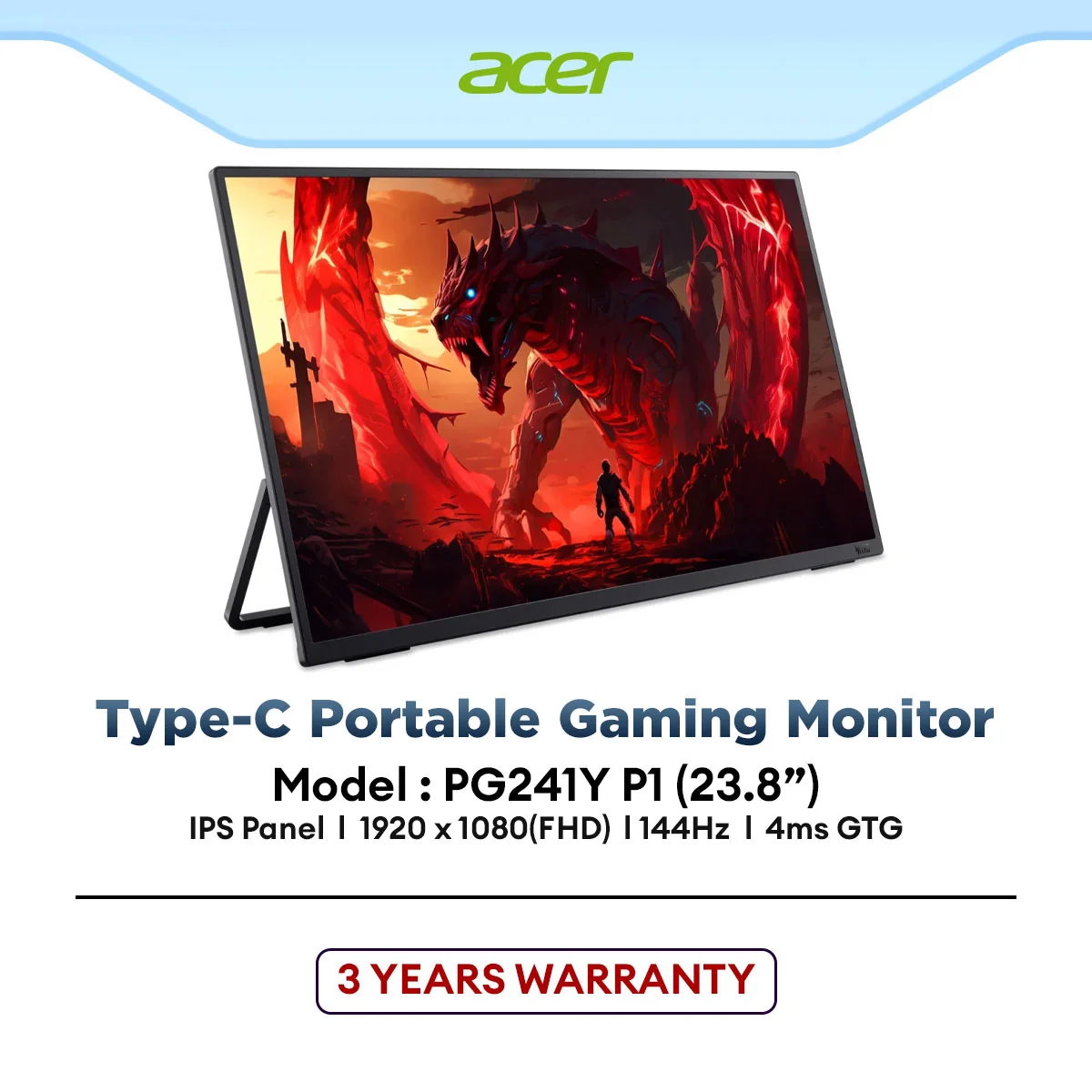ACER NITRO PG241Y P1 23.8" FHD IPS 144Hz USB Type-C Portable Gaming Monitor | 4ms GTG | Built-in Speaker | HDMI