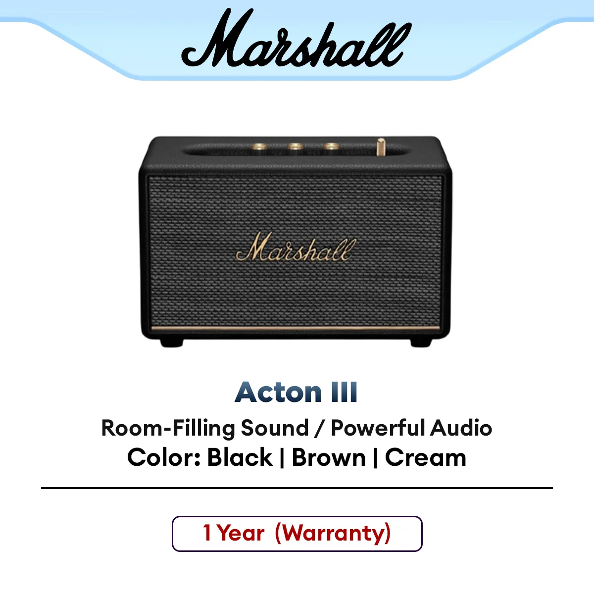 Marshall Acton III Powerful Compact Bluetooth Speaker delivering Room-filling Sound