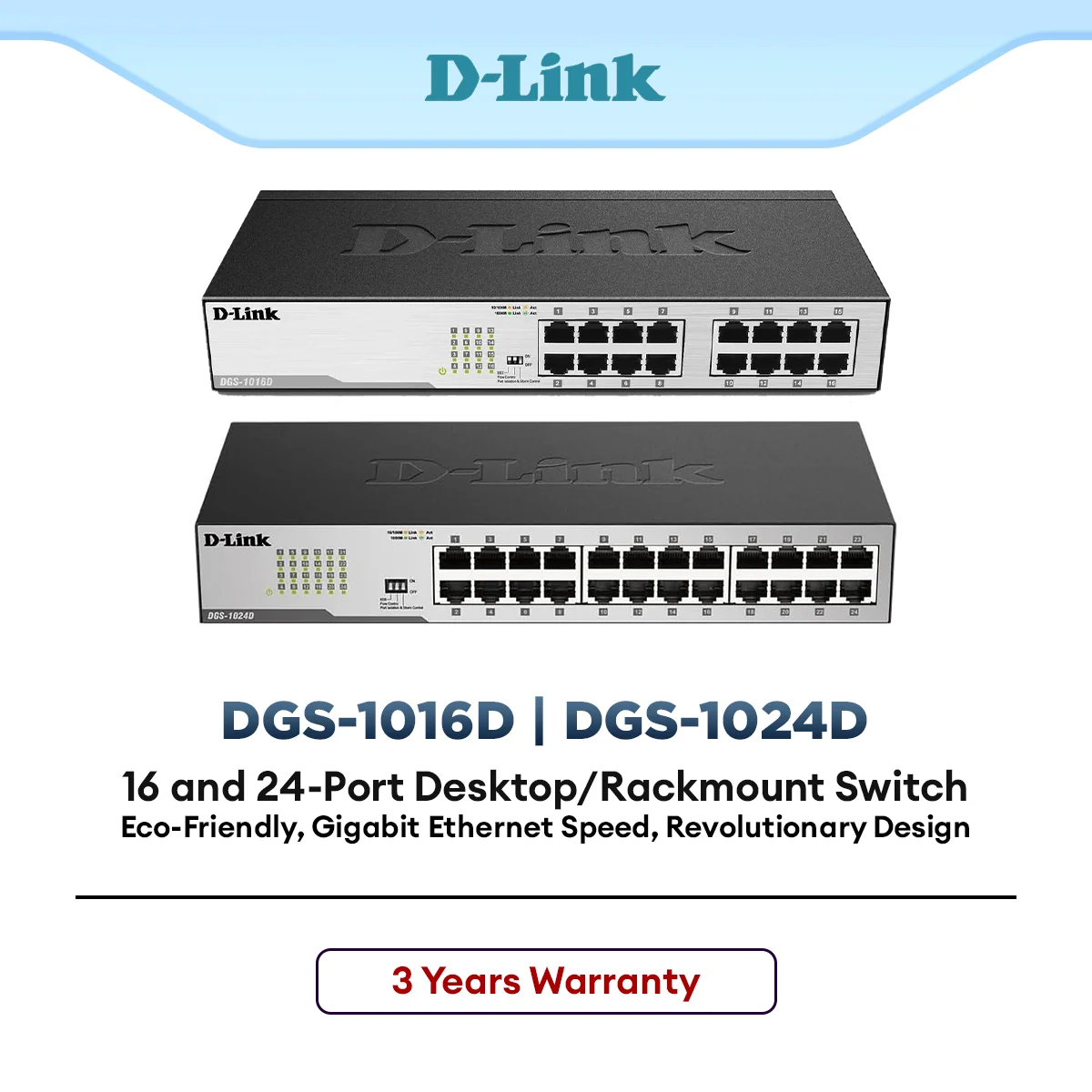 D-Link DGS-1016D / DGS-1024D Gigabit Desktop Switch 16 and 24-Port Unmanaged LAN Ethernet Network Plug & Play High Speed