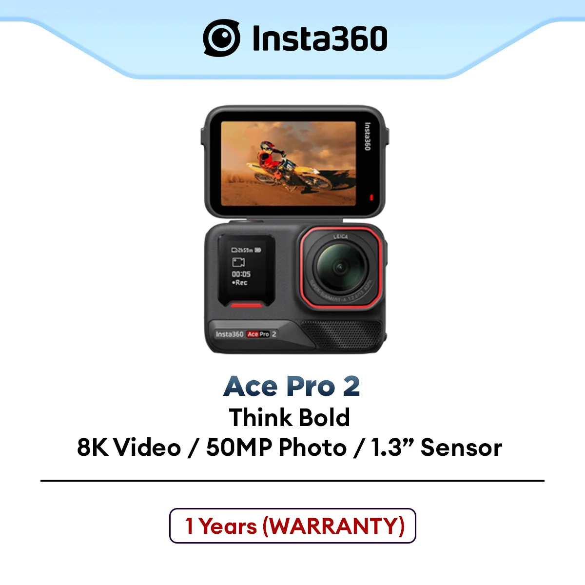 Insta360 New Ace Pro 2 8K AI-Powered Action Camera with 1/1.3" Sensor (Dual Battery Bundle)