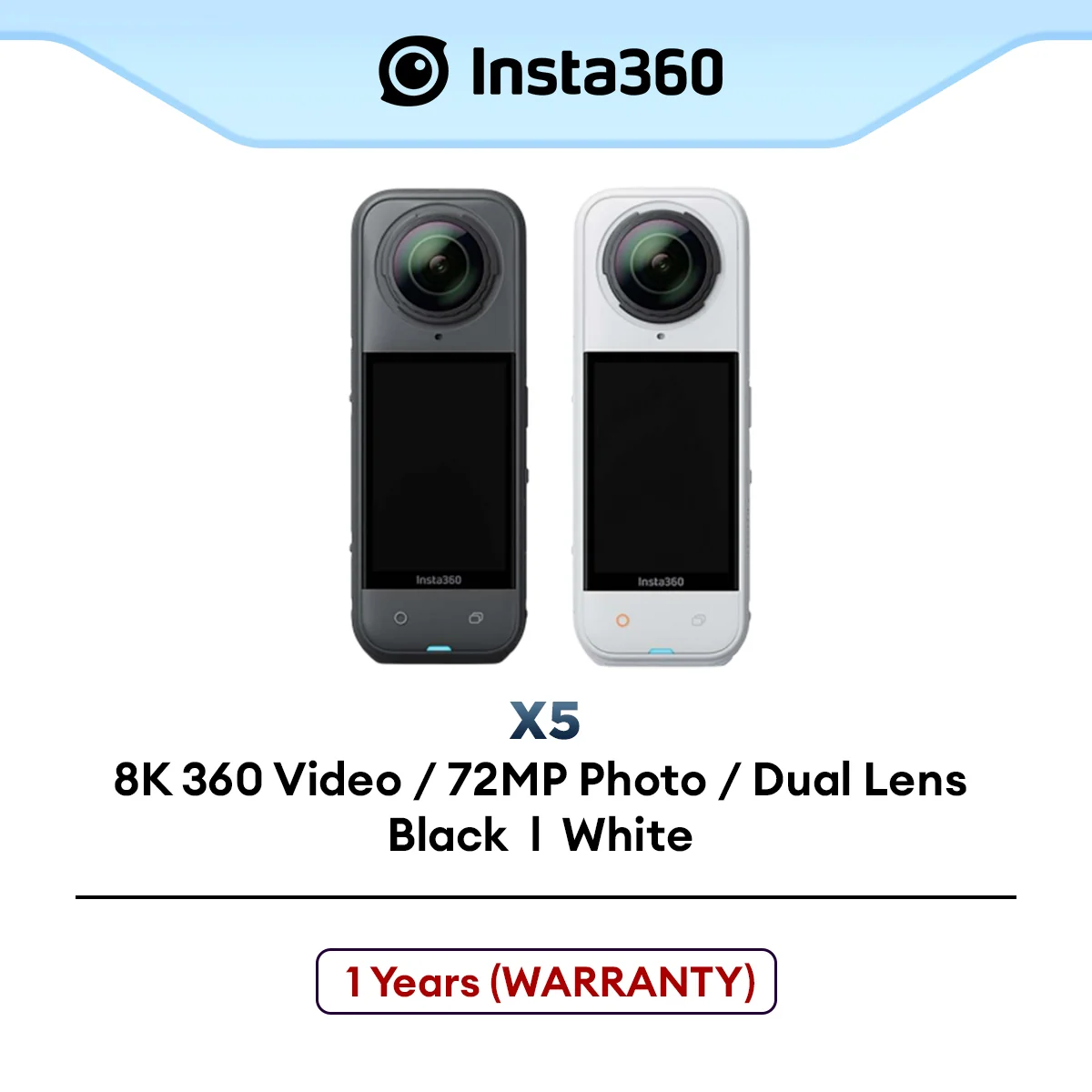Insta360 X5 Waterproof 8K 360 Video 72MP Photo Dual Lens Action Camera | Leading Low Light | Stabilization