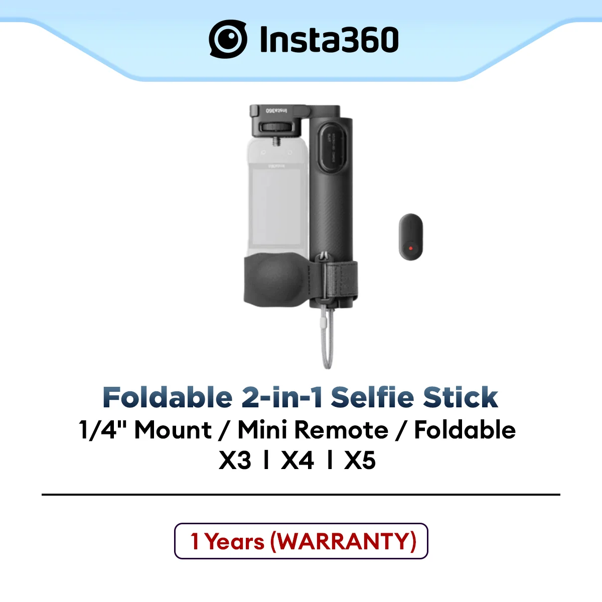 Insta360 Foldable 2-in-1 Selfie Stick (1/4" Mount) Remote Kit
