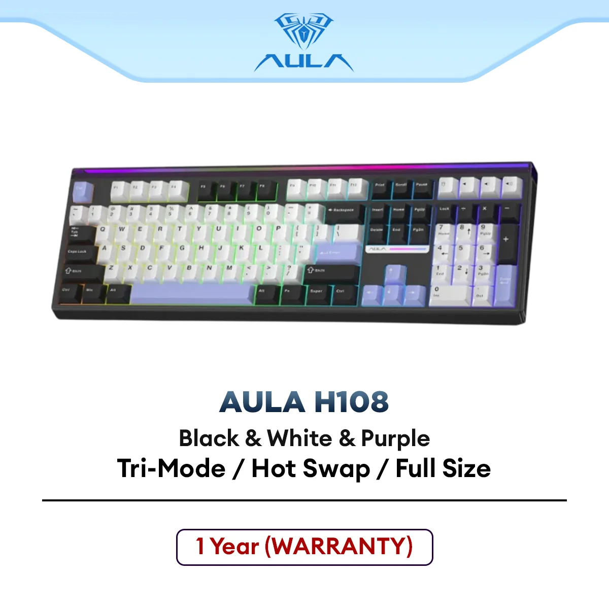 AULA H108 Wireless RGB Mechanical Hotswap Gaming Keyboard with Tri-mode/Silent Mechanical Switches