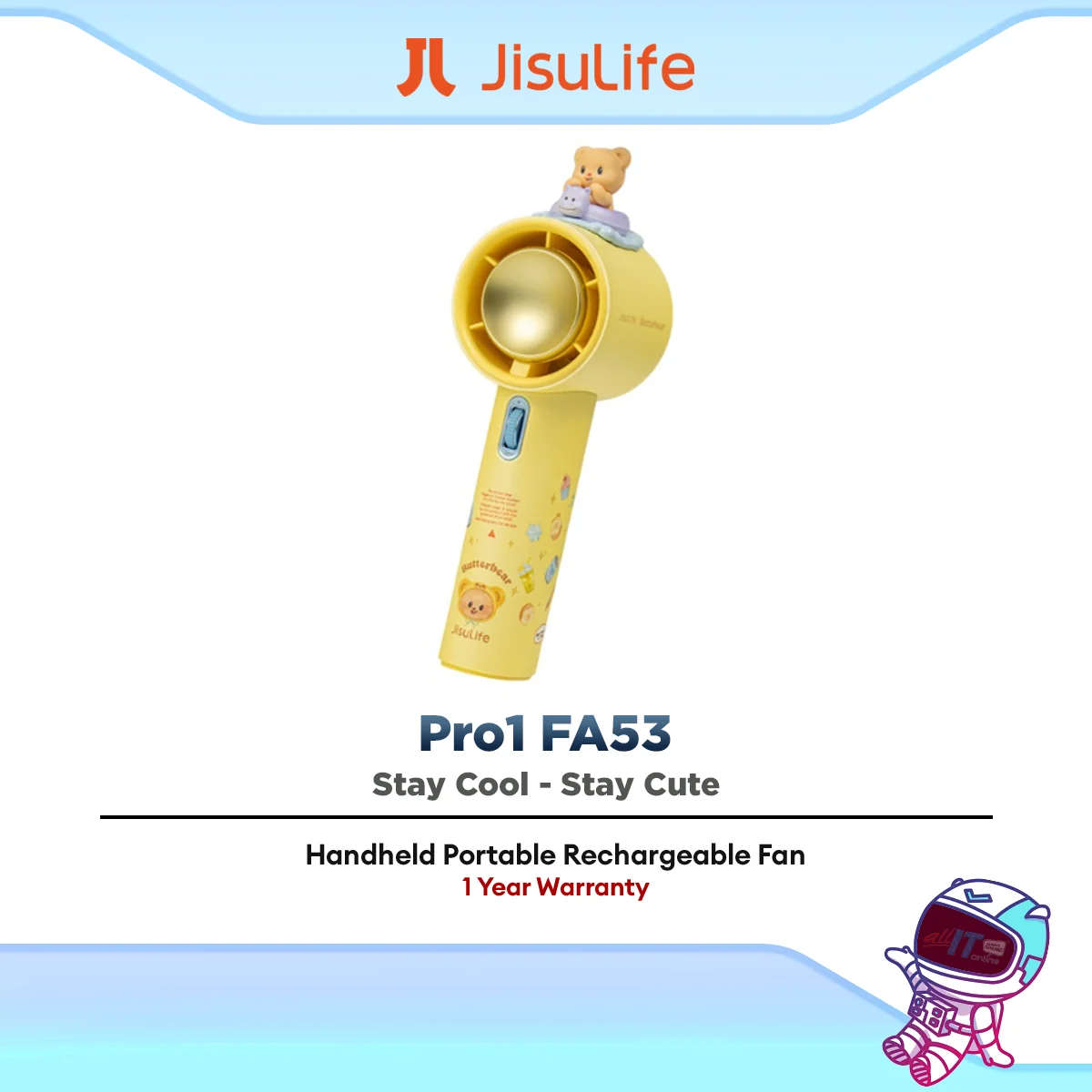 JISULIFE Pro1 FA53 Butterbear Handheld Fan High-Speed Portable Rechargeable Mini Fan with Powerful Airflow & Long Battery Life