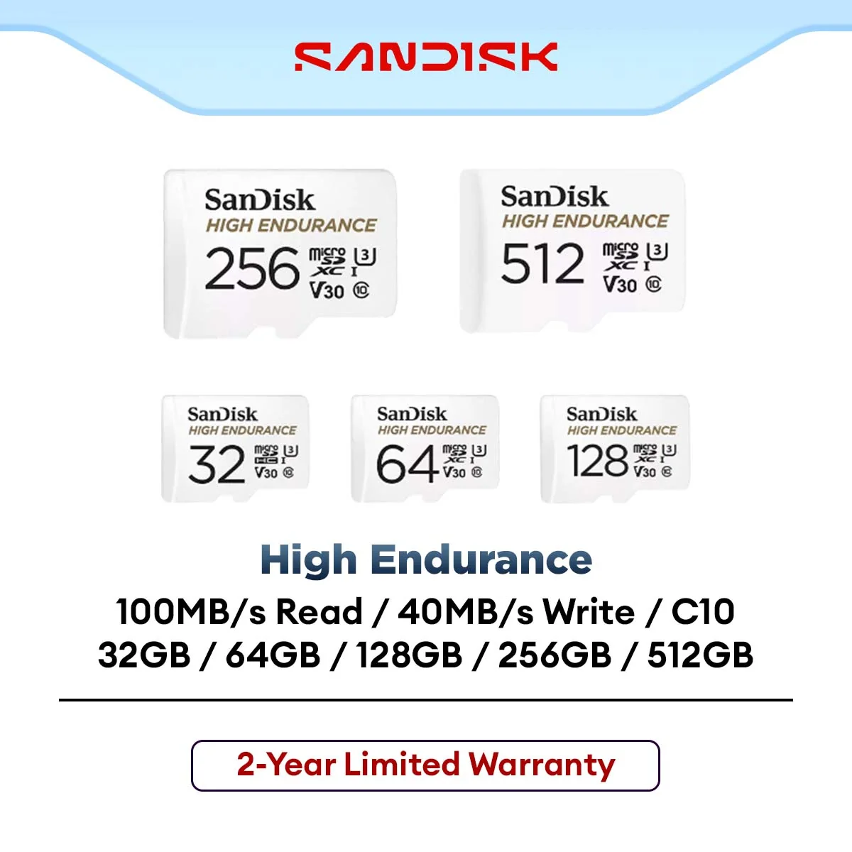 SanDisk High Endurance 100MB/s MicroSD Card with Adapter (32GB/64GB/128GB/256GB) SDSQQNR-064G-GN6IA