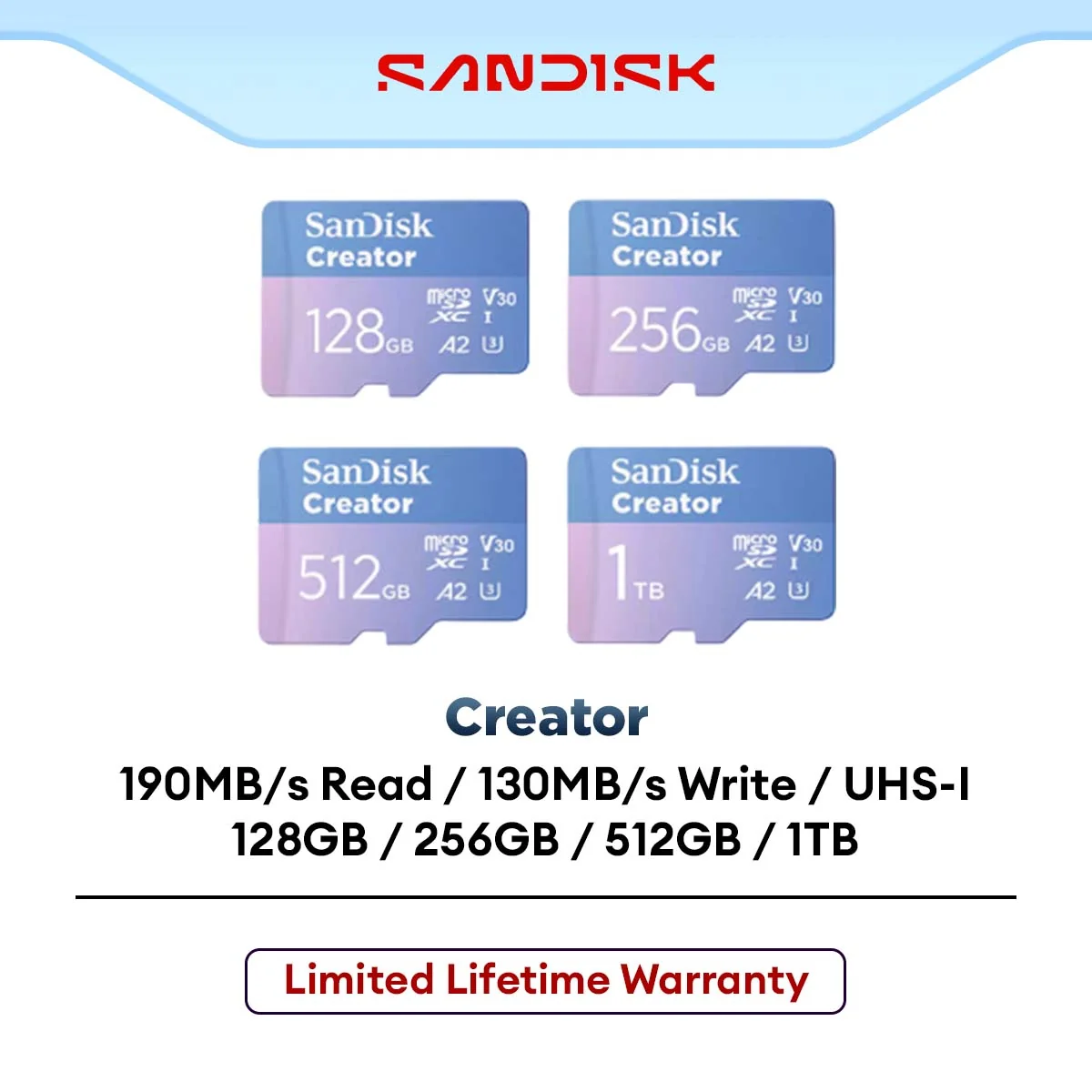 SanDisk Creator UHS-I MicroSD Card (128GB / 256GB / 512GB / 1TB)