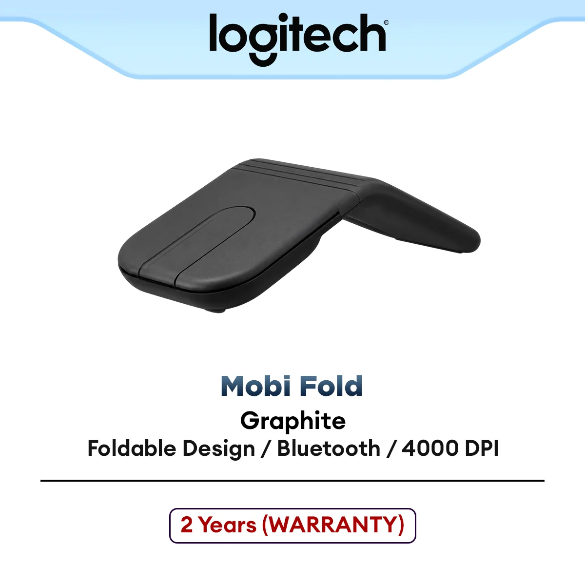 Logitech Mobi Fold Bluetooth Wireless Mouse, Travel Mouse,Touch Scroll, Quite Clicks, 4K DPI