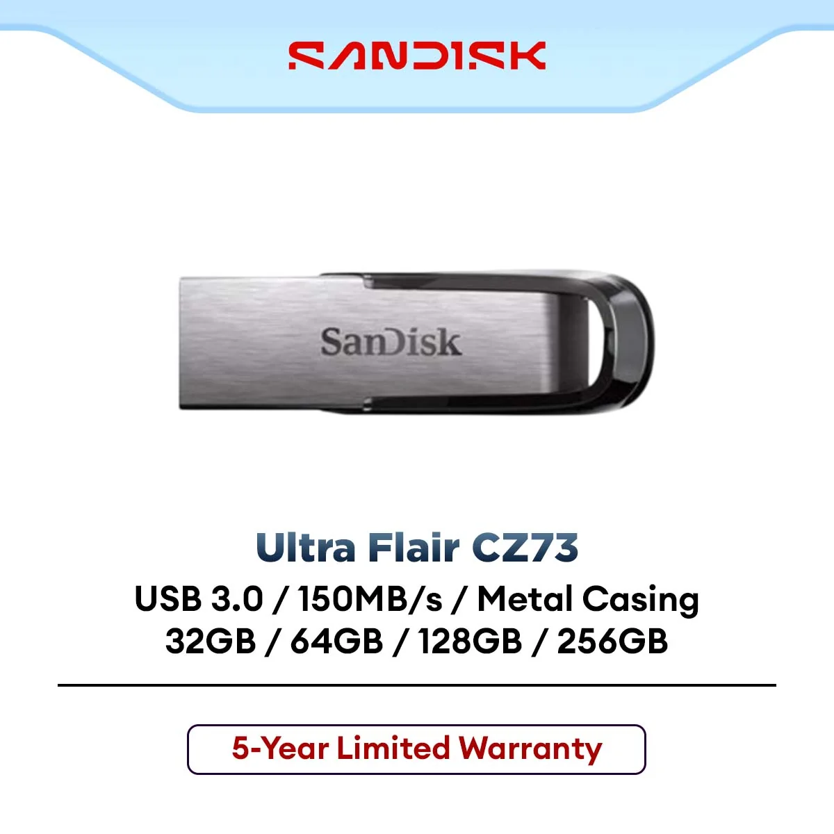 SanDisk Ultra Flair CZ73 USB3.0 Flash Drive (32GB / 64GB / 128GB / 256GB)