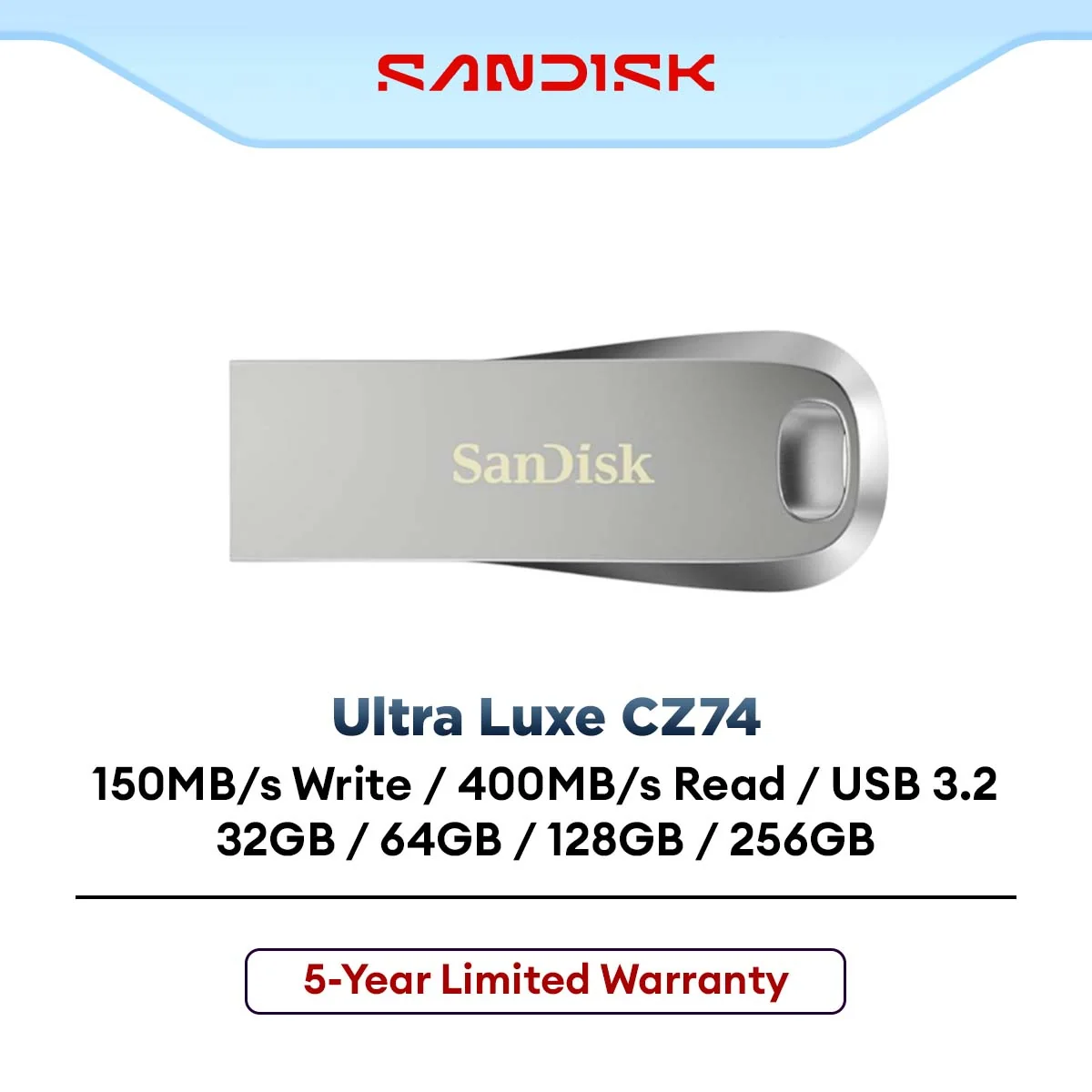 SanDisk Ultra Luxe CZ74 400MB/s USB 3.2 Gen 1 Flash Drive USB Flash Drive  (256GB / 128GB / 64GB / 32GB) Pendrive