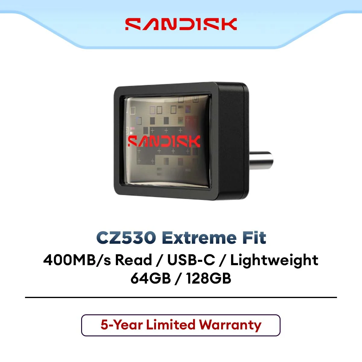 SanDisk CZ530 Extreme Fit USB3.2 Gen1 Type-C Flash Drive (64GB/128GB)