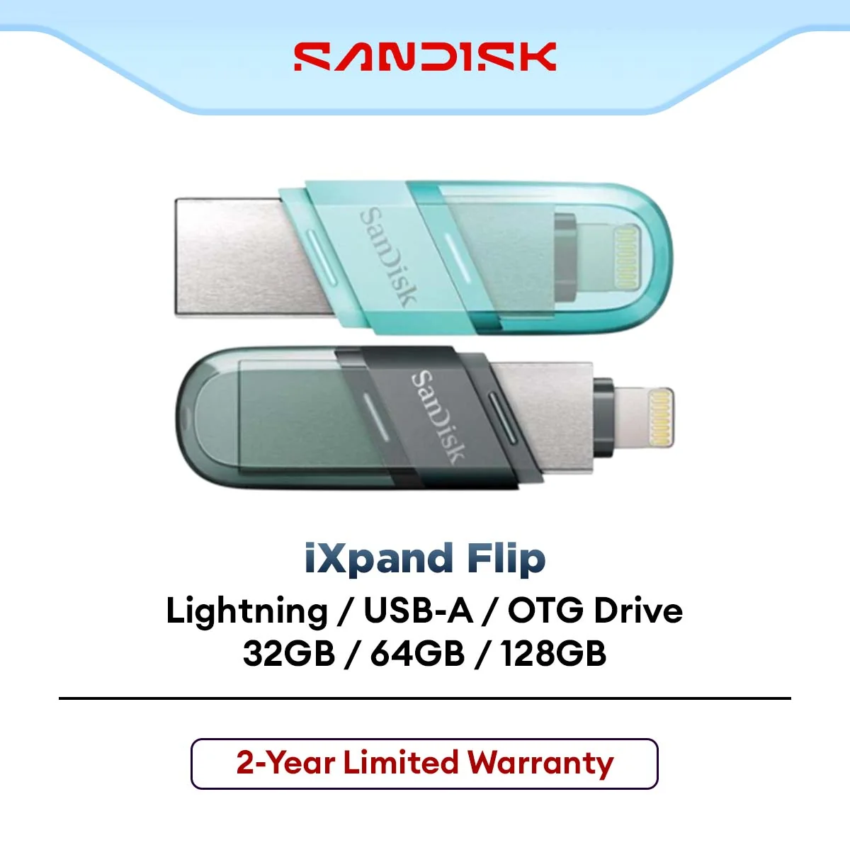 Sandisk Ixpand Flash Drive Flip OTG USB for iPhone & iPad (32GB/64GB/128GB) SDIX90N