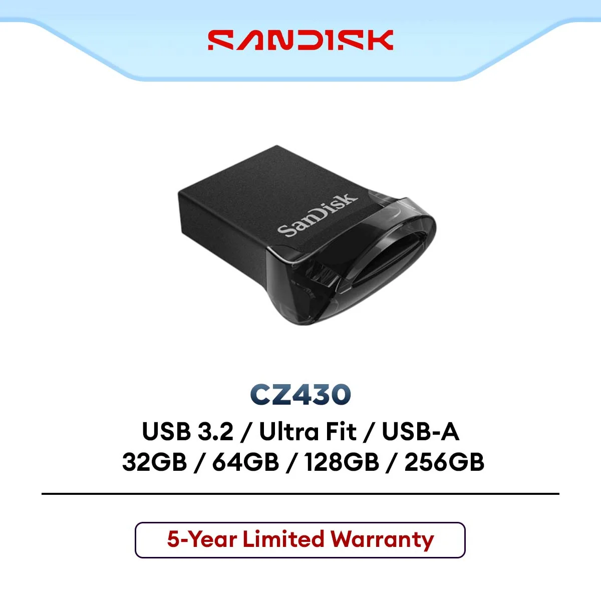 Sandisk Ultra Fit USB3.1 Flash Drive CZ430 Pendrive with High-speed USB 3.1 Performance and Easy File Recovery ( 32GB / 64GB / 128GB / 256GB )