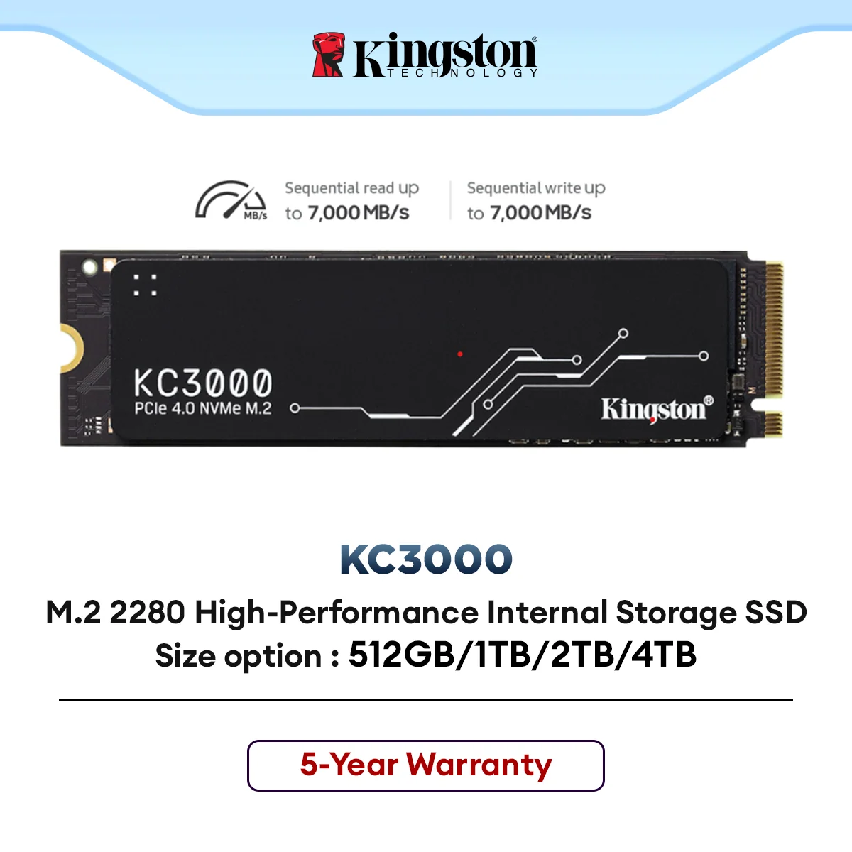 Kingston KC3000 PCIe 4.0 NVMe M.2 2280 High-Performance Internal Storage SSD SKC3000S - (512GB/1024GB/2048GB)