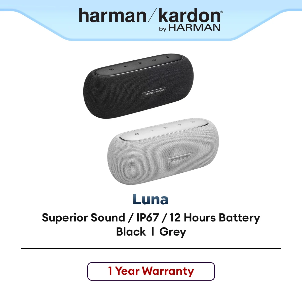 Harman Kardon Luna Portable Bluetooth Speaker | IP67 | 2-way Speaker System | 2 Devices Bluetooth Pairing