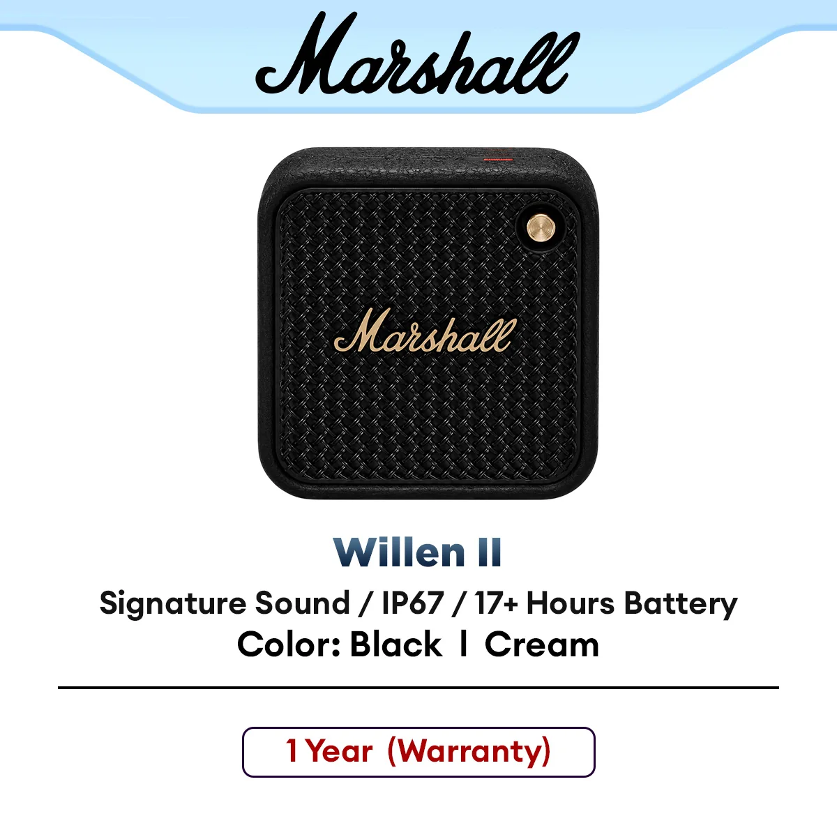MARSHALL WILLEN II PORTABLE BLUETOOTH SPEAKER - BLACK & BRASS / CREAM