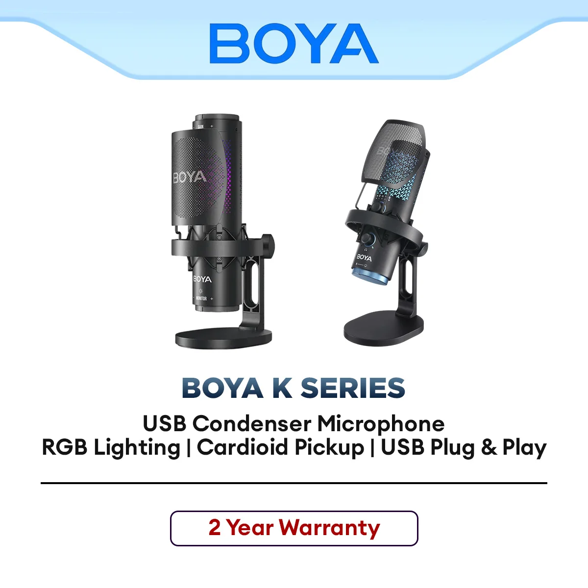 BOYA USB Condenser Microphone K5 / K9 for Streaming & Recording RGB Lighting Plug-and-Play